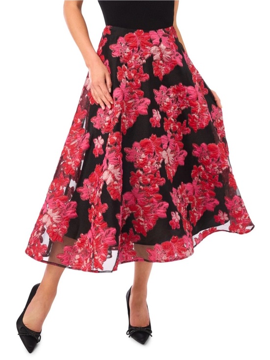 Ted Baker Dresses & Skirts - Ted Baker Fiona Black Midi Skirt with Pink & Red Floral Brocade size 8 NWT